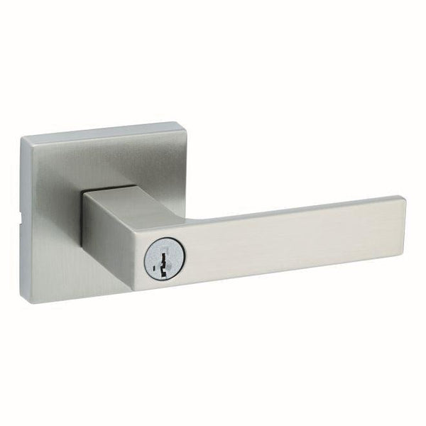 Kwikset Singapore Lever With Square Rosette Entry Door Lock With SmartKey in Satin Nickel finish