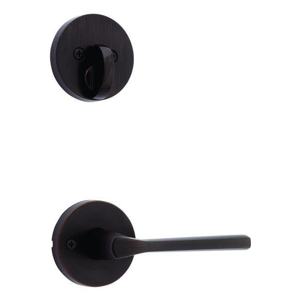 Kwikset Single Cylinder Interior Lisbon Lever Trim With Round Rosette - Exterior Trim Sold Separately in Venetian Bronze finish