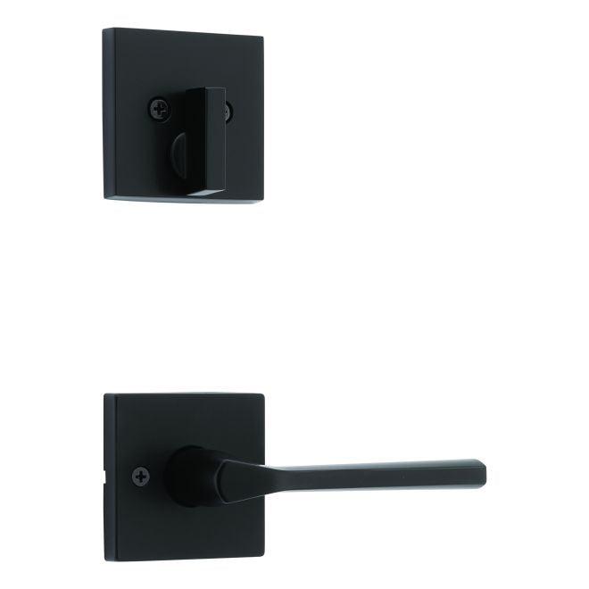 Kwikset Single Cylinder Interior Lisbon Lever Trim With Square Rosette - Exterior Trim Sold Separately in Matte Black finish