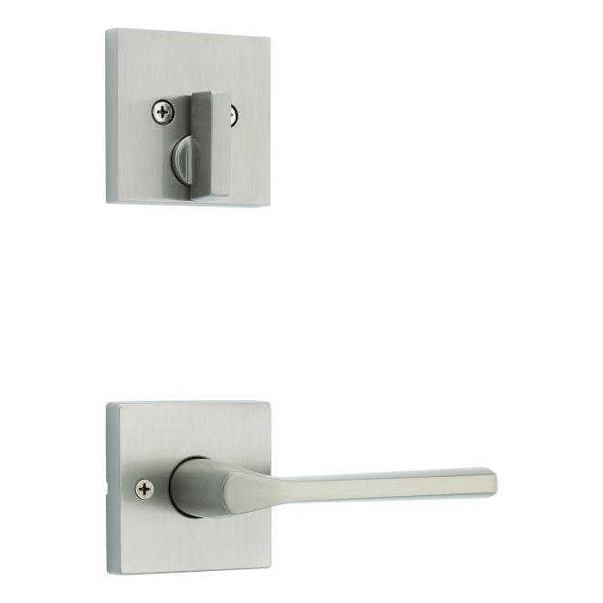 Kwikset Single Cylinder Interior Lisbon Lever Trim With Square Rosette - Exterior Trim Sold Separately in Satin Nickel finish