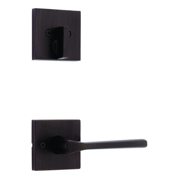 Kwikset Single Cylinder Interior Lisbon Lever Trim With Square Rosette - Exterior Trim Sold Separately in Venetian Bronze finish