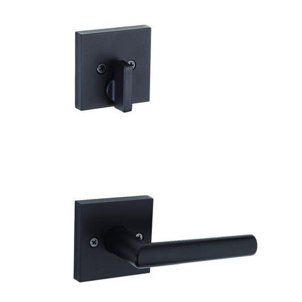 Kwikset Single Cylinder Interior Milan Lever Trim With Square Rosette - Exterior Trim Sold Separately in Matte Black finish