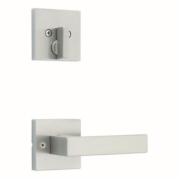 Kwikset Single Cylinder Interior Singapore Lever Trim With Square Rosette - Exterior Trim Sold Separately in Satin Nickel finish