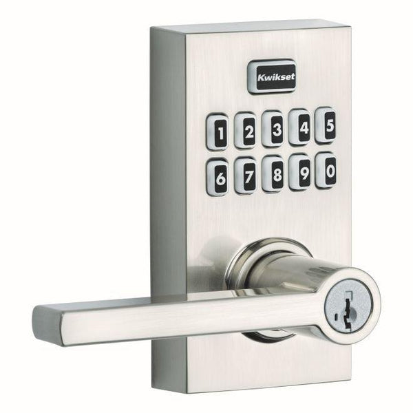 Kwikset Smartcode Keypad Electronic With Halifax Lever With SmartKey in Satin Nickel finish