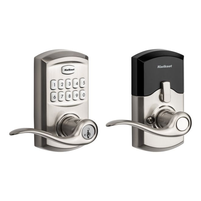 Kwikset Smartcode Keypad Electronic With Tustin Lever With SmartKey in Satin Nickel finish