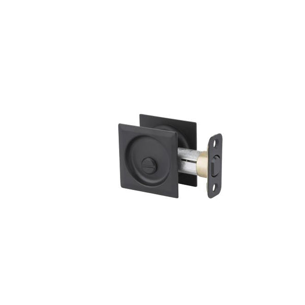 Kwikset Square Privacy Pocket Door Lock in Matte Black finish