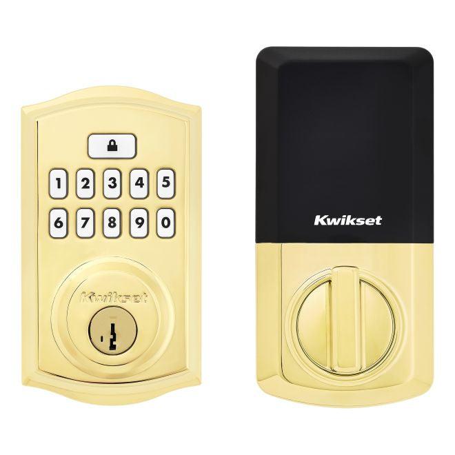 Kwikset Traditional SmartCode Keypad Electronic Deadbolt SmartKey in Lifetime Brass finish