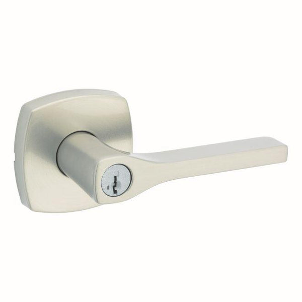 Kwikset Tripoli Lever With Midtown Rosette Entry Door Lock With SmartKey in Satin Nickel finish