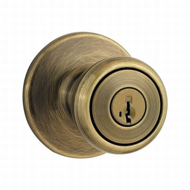 Kwikset Tylo Knob Keyed Entry Door Lock With SmartKey in Antique Brass finish