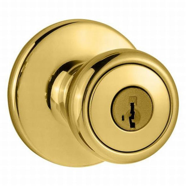 Kwikset Tylo Knob Keyed Entry Door Lock With SmartKey in Polished Brass finish