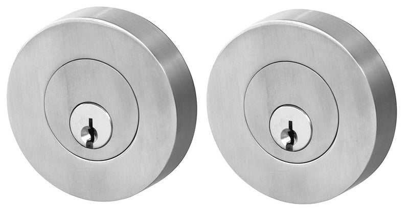 Linnea DB63R Modern Keyed Entry Double Cylinder Deadbolt and Round Rose in Satin Stainless Steel finish