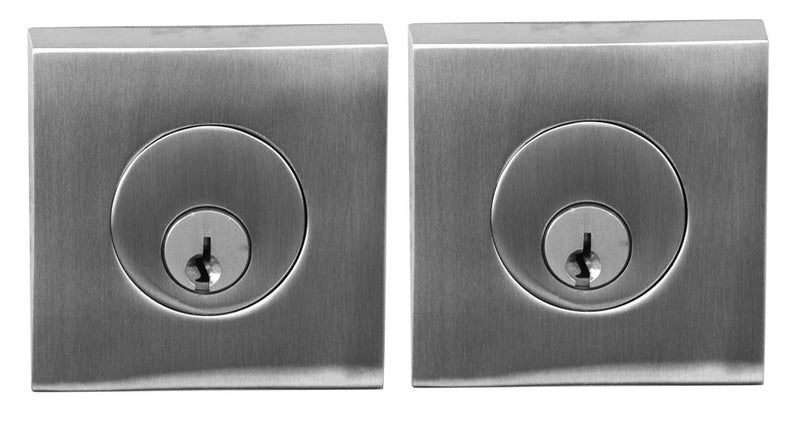 Linnea DB63S Modern Keyed Entry Double Cylinder Deadbolt and Square Rose in Satin Stainless Steel finish