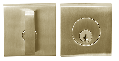 Linnea DB63S Modern Keyed Entry Single Cylinder Deadbolt with Thumbturn and Square Rose in Satin Brass finish