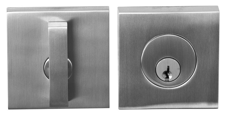 Linnea DB63S Modern Keyed Entry Single Cylinder Deadbolt with Thumbturn and Square Rose in Satin Stainless Steel finish