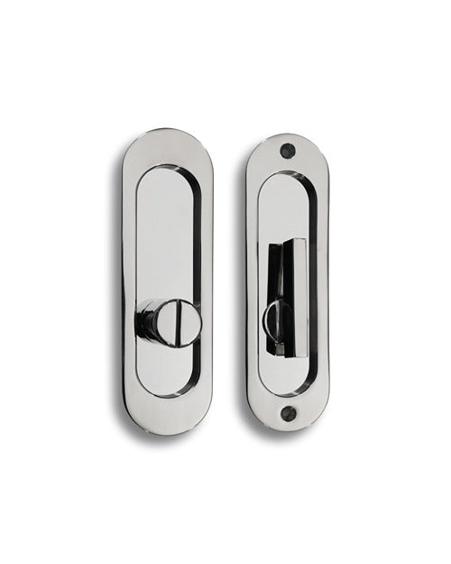 Linnea PL160R Round ADA Compliant Privacy Pocket Door Lock Set in Polished Stainless Steel finish