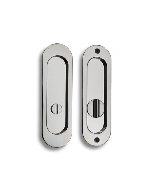 Linnea PL160R Round Privacy Pocket Door Lock with Straight Pull in Polished Stainless Steel finish