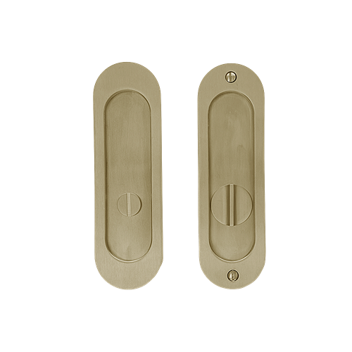 Linnea PL160R Round Privacy Pocket Door Lock with Straight Pull in Satin Brass finish