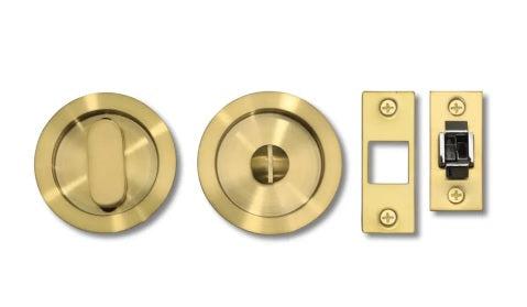 Linnea PL66R Round Privacy Pocket Door Lock in Satin Brass finish