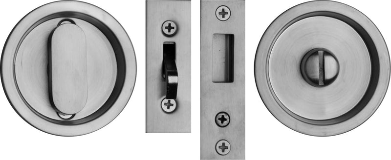 Linnea PL66R Round Privacy Pocket Door Lock in Satin Stainless Steel finish