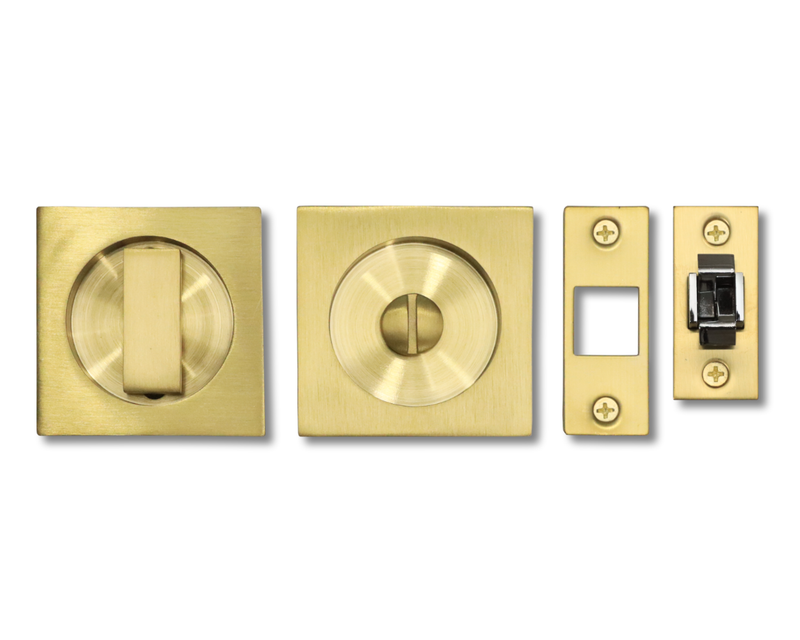 Linnea PL66S Square Privacy Pocket Door Lock in Satin Brass finish