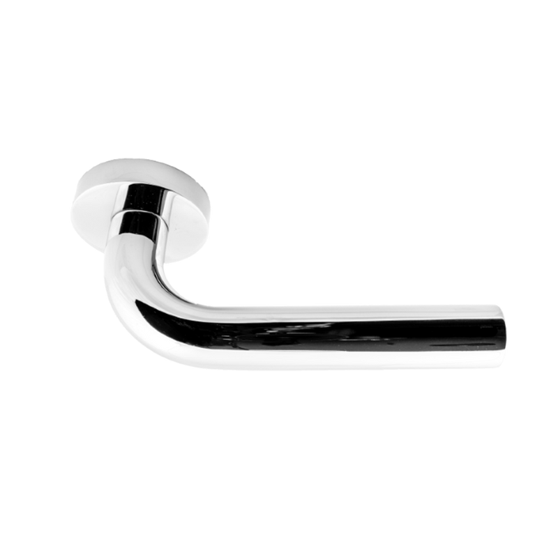 Linnea Passage Lever L03 with Round Rose and 2 3/4" Backset in Polished Stainless Steel finish