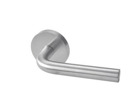 Linnea Passage Lever L03 with Round Rose and 2 3/4" Backset in Satin Stainless Steel finish