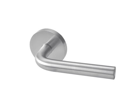 Linnea Passage Lever L03 with Round Rose and 2 3/8" Backset in Satin Stainless Steel finish