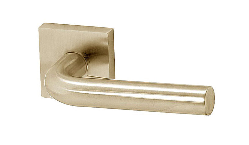 Linnea Passage Lever L03 with Square Rose and 2 3/8" Backset in Satin Brass finish