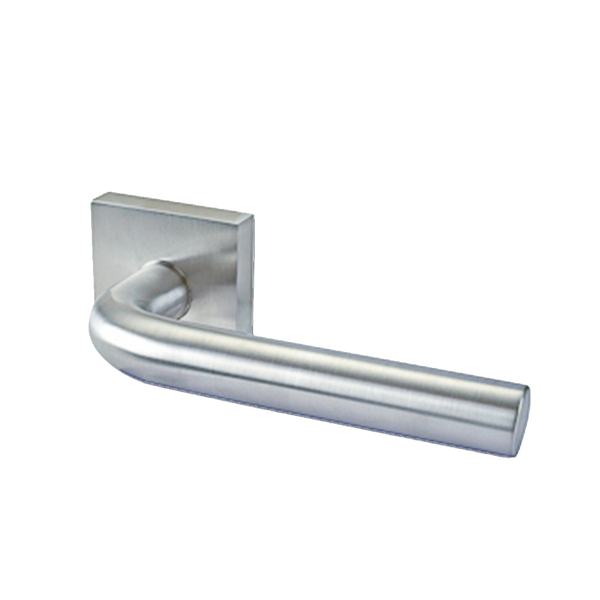 Linnea Privacy Lever L03 with Square Rose and 2 3/4" Backset in Satin Stainless Steel finish