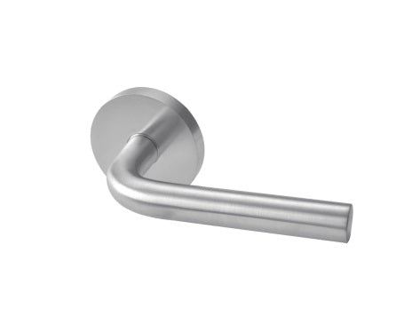 Linnea Privacy Lever LL3 with Round Rose and 60 mm Backset in Satin Stainless Steel finish