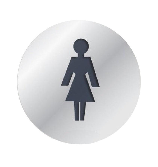 Linnea Round Female Restroom Sign in Polished Stainless Steel finish