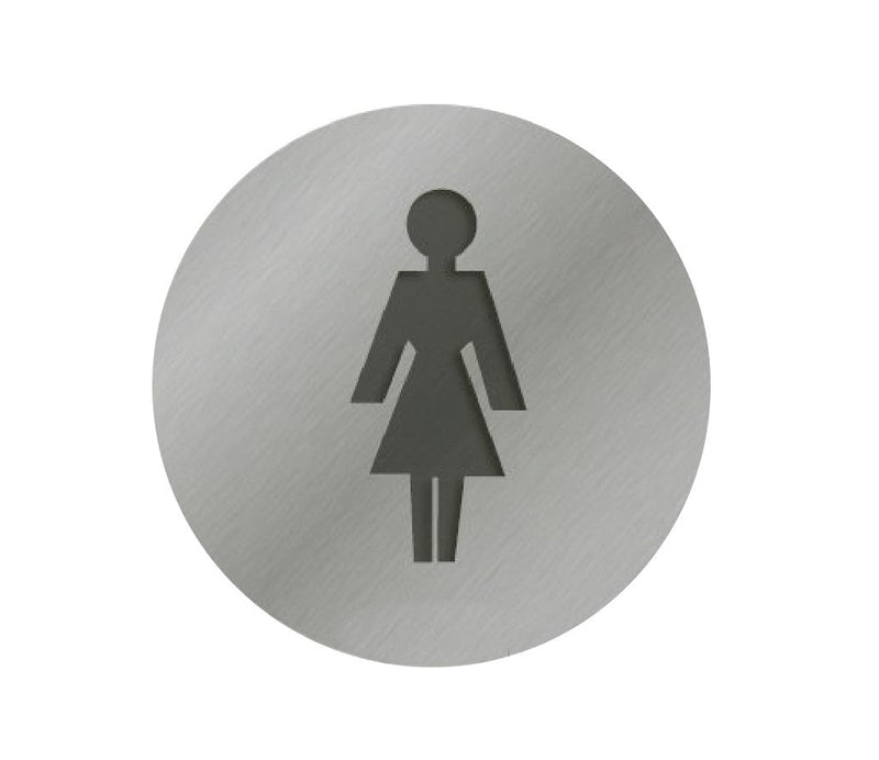 Linnea Round Female Restroom Sign in Satin Stainless Steel finish
