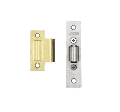 Linnea Solid Stainless Steel Pocket Door Roller Catch in Satin Brass finish