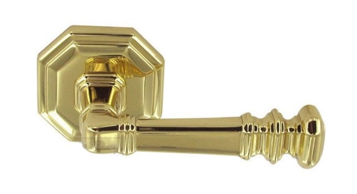 Omnia Traditions 101 Lever with Octagonal 2 5/8" Rose in Polished Brass, Lacquered finish