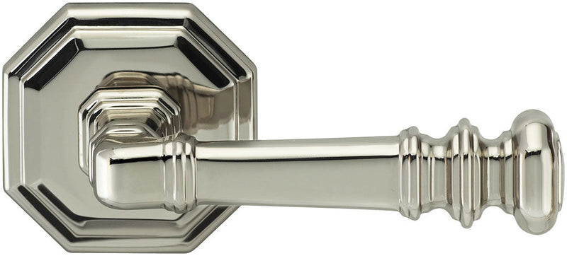 Omnia Traditions 101 Lever with Octagonal 2 5/8" Rose in Polished Nickel, Lacquered finish