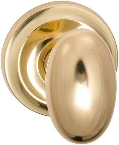 Omnia Traditions 432 Egg-Shaped Knob with Round Rose in Polished Brass, Lacquered finish