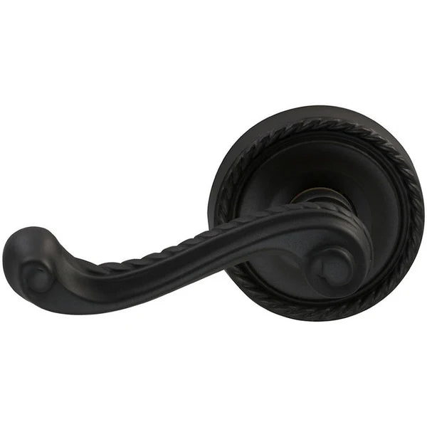 The Omnia Traditions 570 Lever with Round Rosette in Black, Oil-Rubbed, Lacquered finish