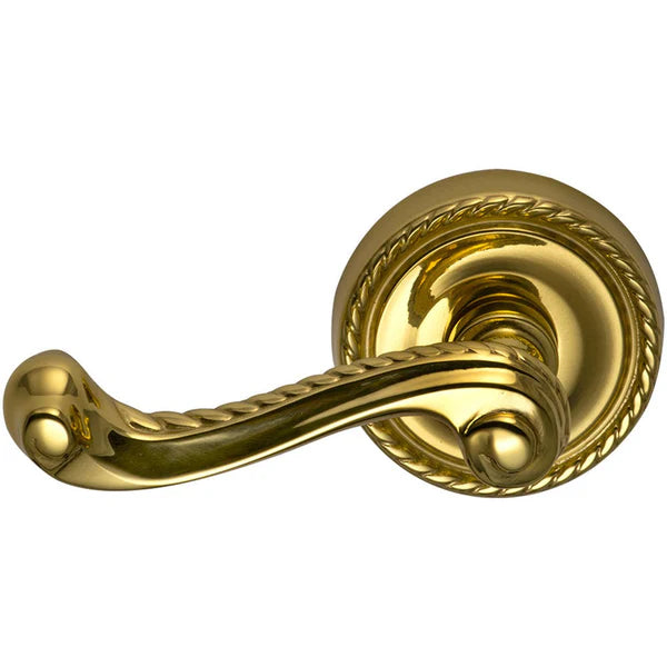 The Omnia Traditions 570 Lever with Round Rosette in Polished Brass, Unlacquered finish