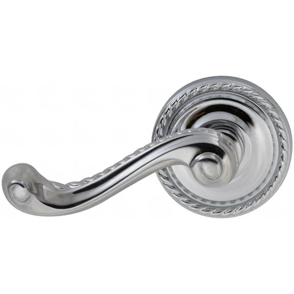 The Omnia Traditions 570 Lever with Round Rosette in Polished Chrome, Plated finish