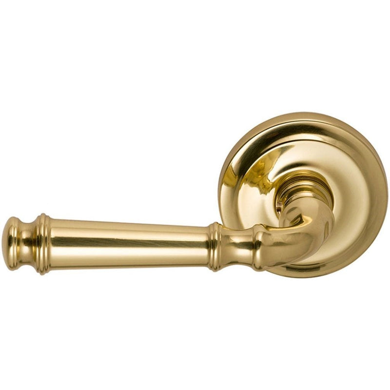 Omnia Traditions 904 Lever with Round Rosette in Polished Brass, Unlacquered finish