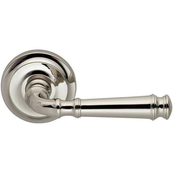 The Omnia Traditions 904 Lever with Round Rosette in Polished Nickel, Lacquered finish