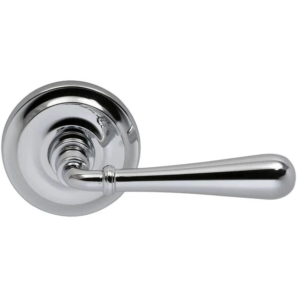 The Omnia Traditions 918 Lever with Round Rosette in Polished Chrome, Plated finish