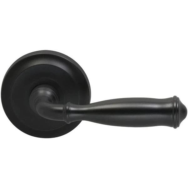 The Omnia Traditions 944 Lever with Round Rosette in Black, Oil-Rubbed, Lacquered finish