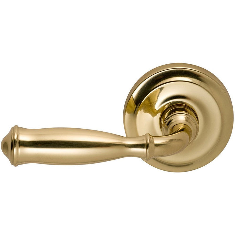 Omnia Traditions 944 Lever with Round Rosette in Polished Brass, Unlacquered finish