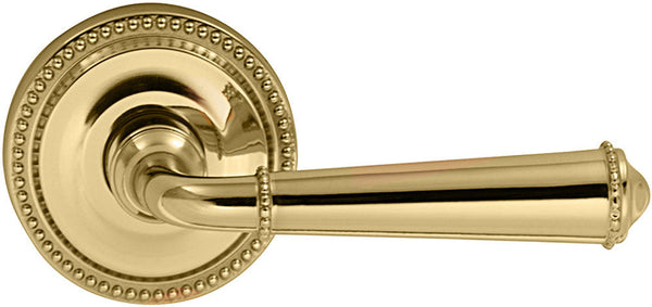 Omnia Traditions 946 Beaded Lever with 2 5/8" Beaded Rose in Polished Brass, Lacquered finish