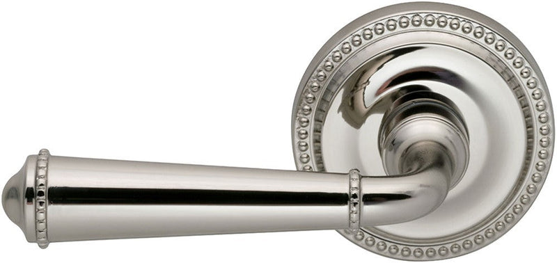 Omnia Traditions 946 Beaded Lever with 2 5/8" Beaded Rose in Polished Nickel, Lacquered finish