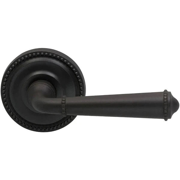 The Omnia Traditions 946 Beaded Lever with Round Beaded Rosette in Black, Oil-Rubbed, Lacquered finish