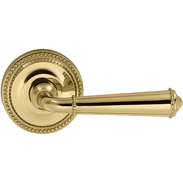 The Omnia Traditions 946 Beaded Lever with Round Beaded Rosette in Polished Brass, Lacquered finish