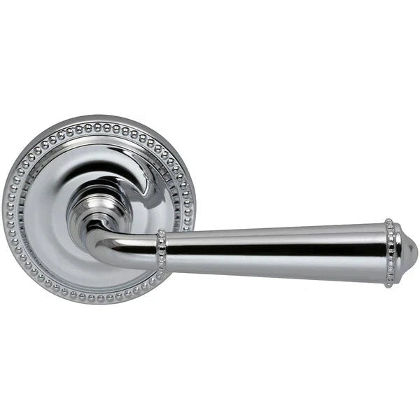 The Omnia Traditions 946 Beaded Lever with Round Beaded Rosette in Polished Chrome, Plated finish