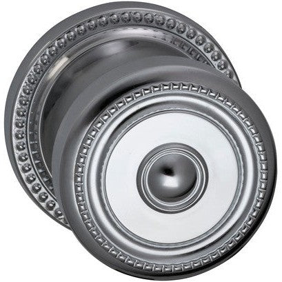 The Omnia Traditions Beaded 430 Knob with Round Beaded Rosette in Polished Chrome, Plated finish